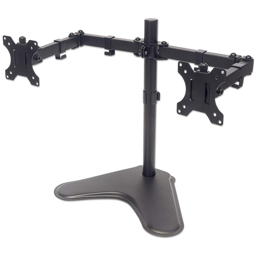 Manhattan TV & Monitor Mount, Desk, Double-Link Arms, 2 screens, Screen Sizes: 10-27", Black, Stand Assembly, Dual Screen, VESA 75x75 to 100x100mm, Max 8kg (each), Lifetime Warranty