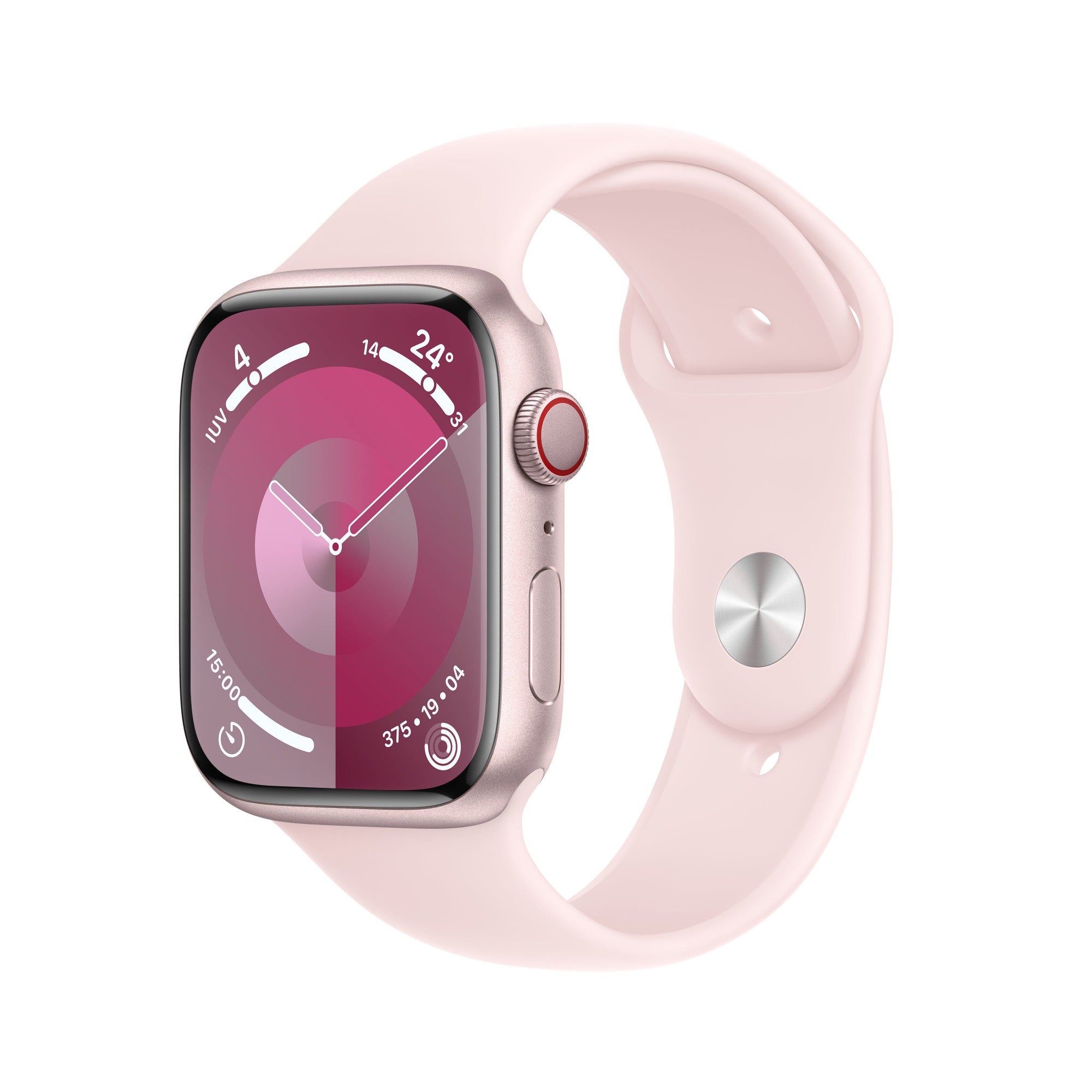 Apple Watch Series 9 GPS + Cellular 45mm Pink Aluminium Case w/ Light Pink Sport Band - S/M  - Telecom & Navigation - Apple