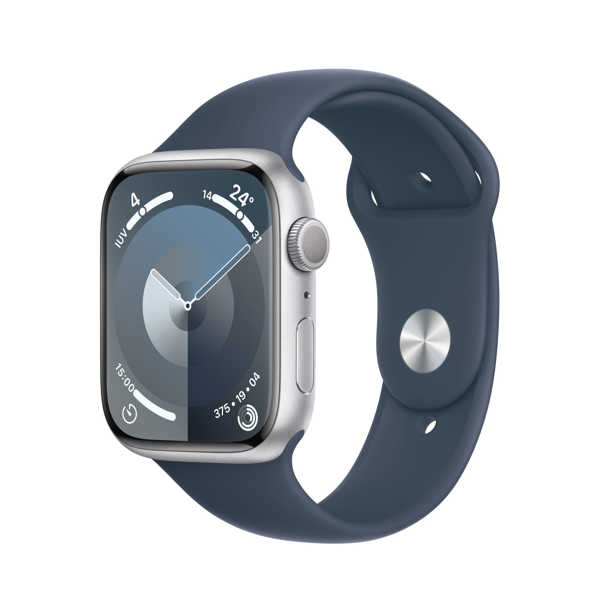 Apple Watch Series 9 GPS 45mm Silver Aluminium Case w/ Storm Blue Sport Band - M/L  - Telecom & Navigation - Apple