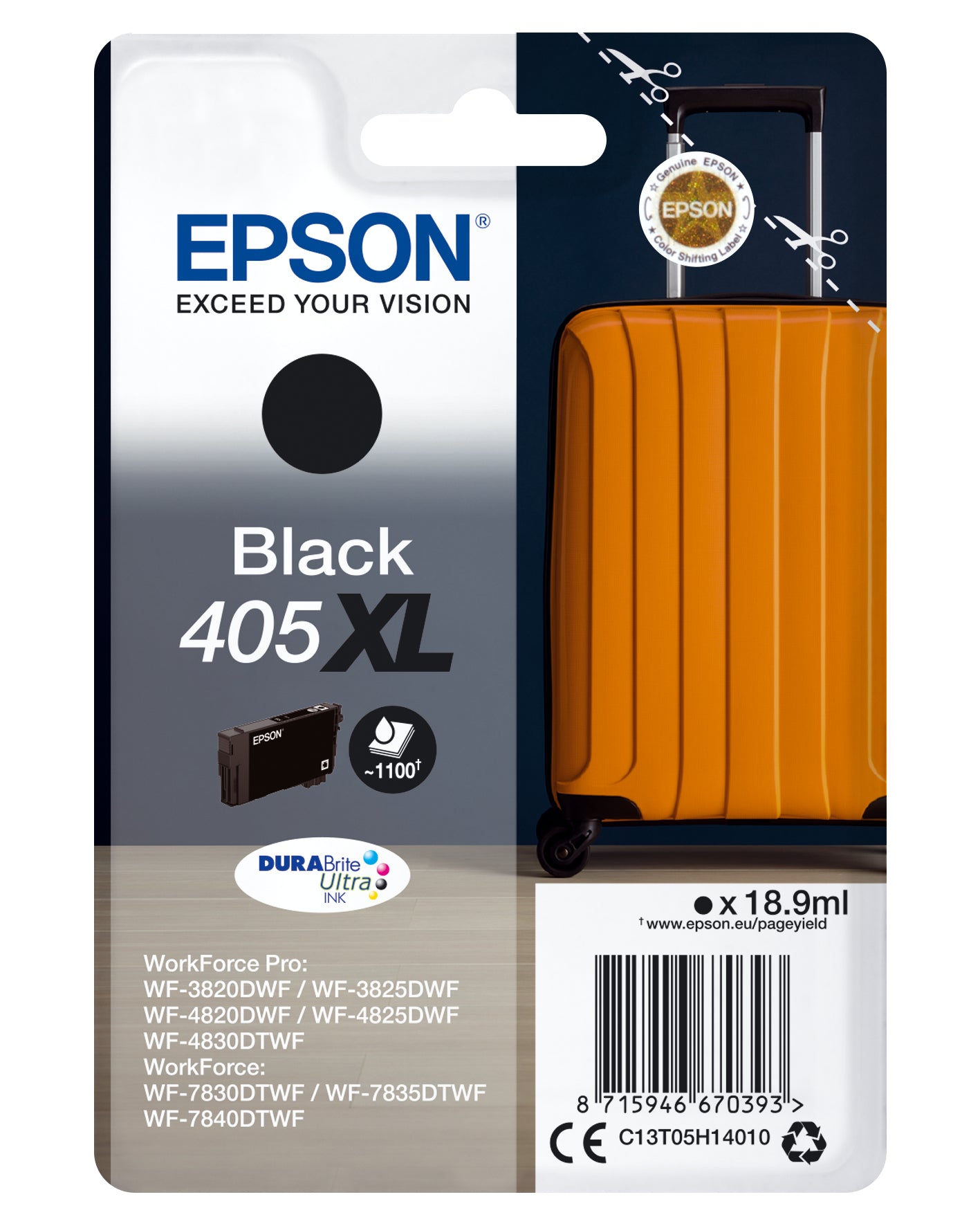 Epson C13T05H14020/405XL Ink cartridge black high-capacity Blister Acustic Magnetic, 1.1K pages 18.9ml for Epson WF-3820/7830