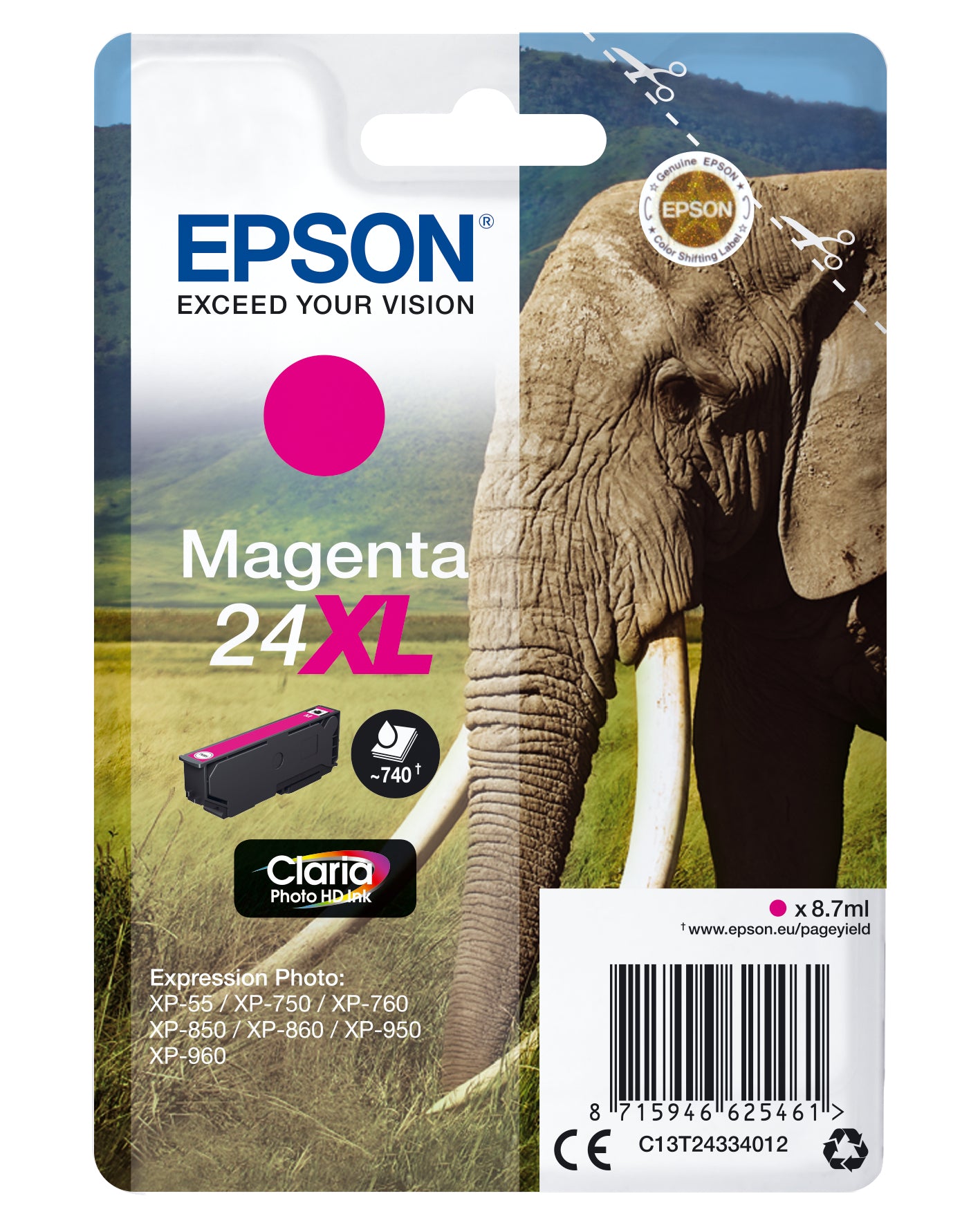 Epson C13T24334012/24XL Ink cartridge magenta high-capacity, 500 pages 8,7ml for Epson XP 750