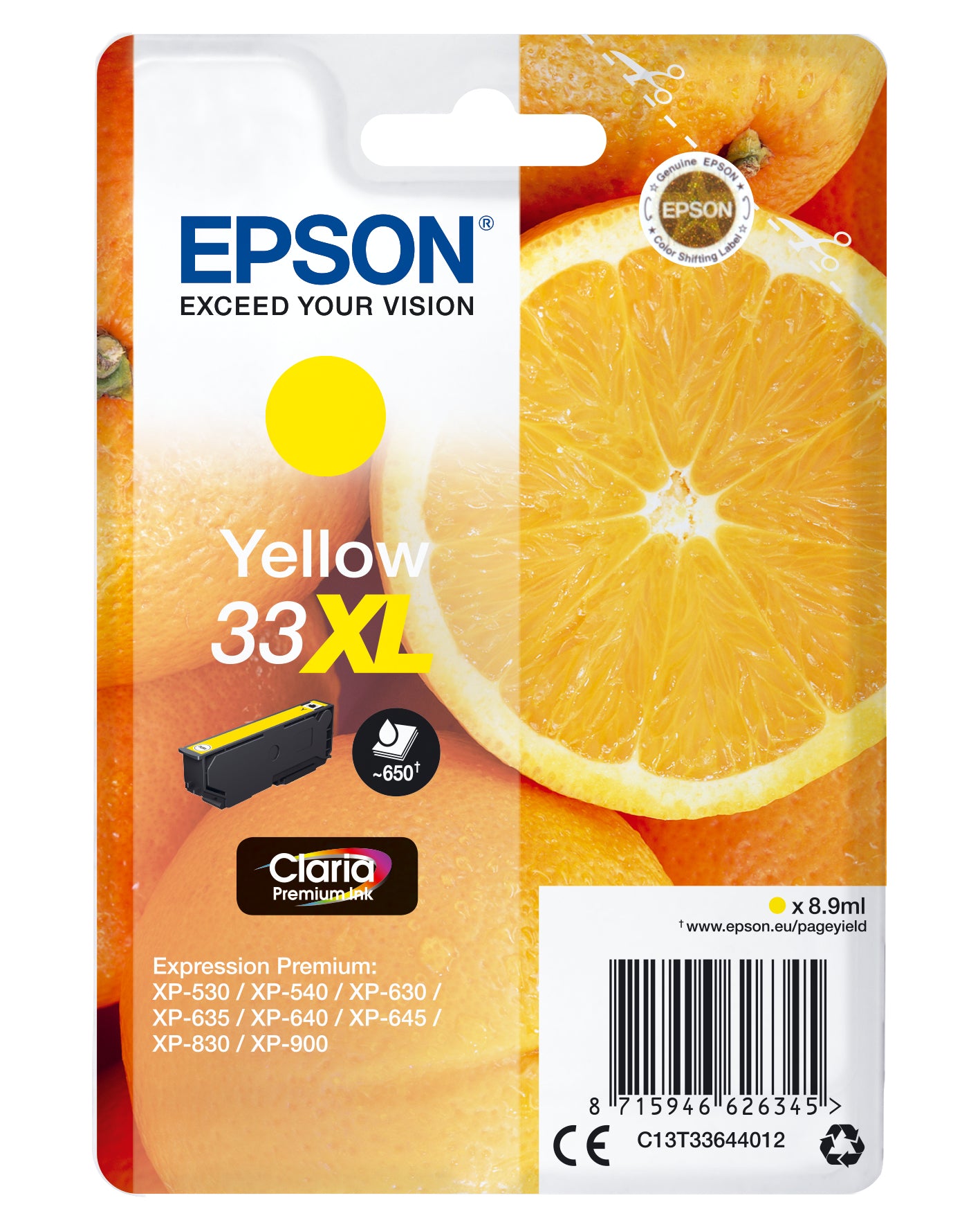 Epson C13T33644012/33XL Ink cartridge yellow high-capacity, 650 pages ISO/IEC 19752 8,9ml for Epson XP 530