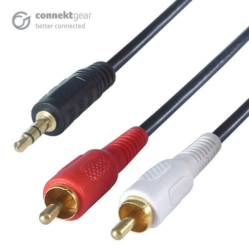 10m 3.5mm Stereo to 2 x RCA/Phono Audio Cable - Male to Male - Gold Connectors