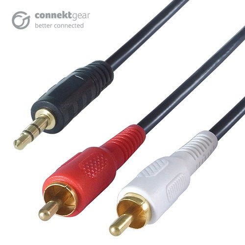 connektgear 10m 3.5mm Stereo to 2 x RCA/Phono Audio Cable - Male to Male - Gold Connectors  - Computer Cables - connektgear