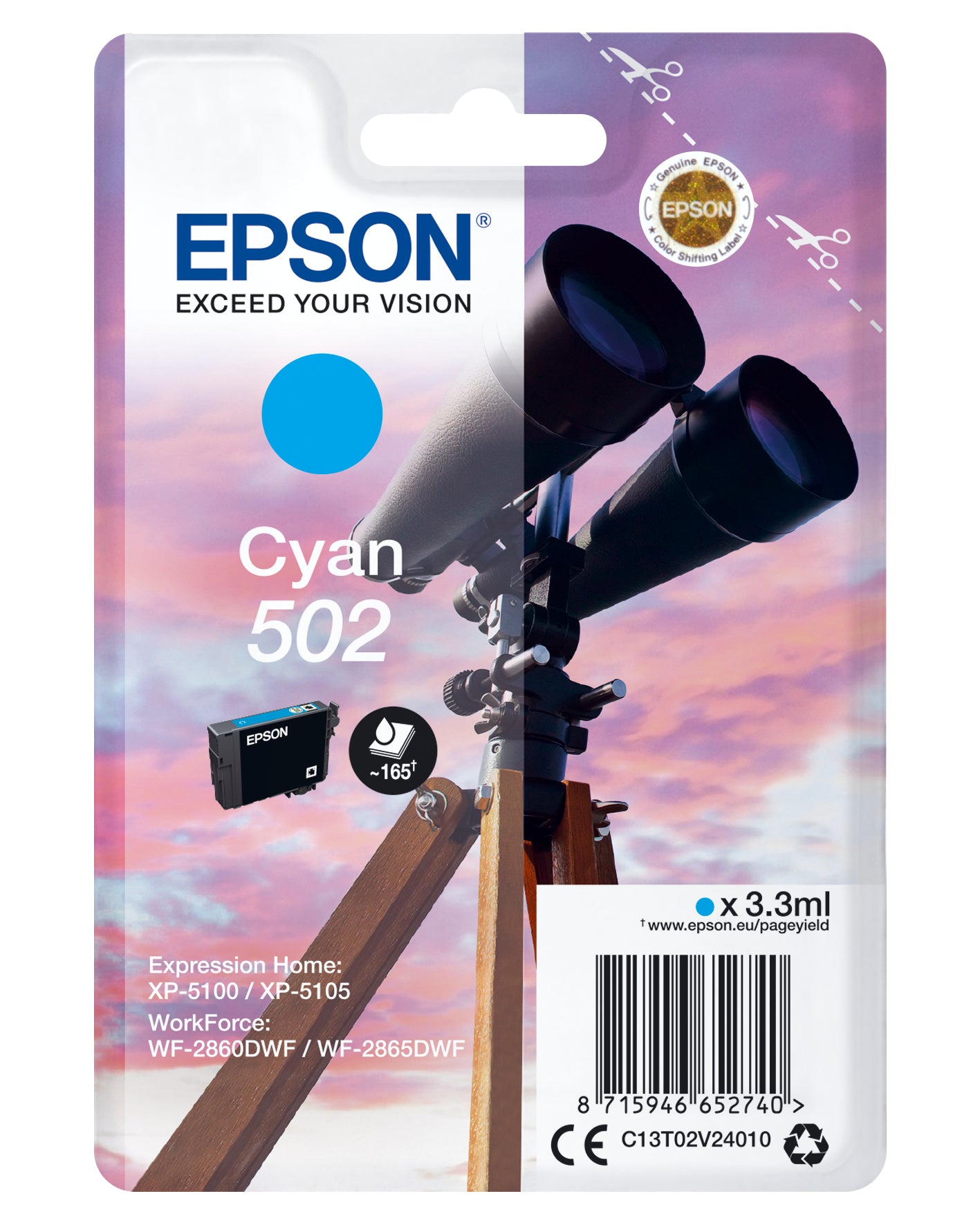 Epson C13T02V24010/502 Ink cartridge cyan, 160 pages 3,3ml for Epson XP 5100