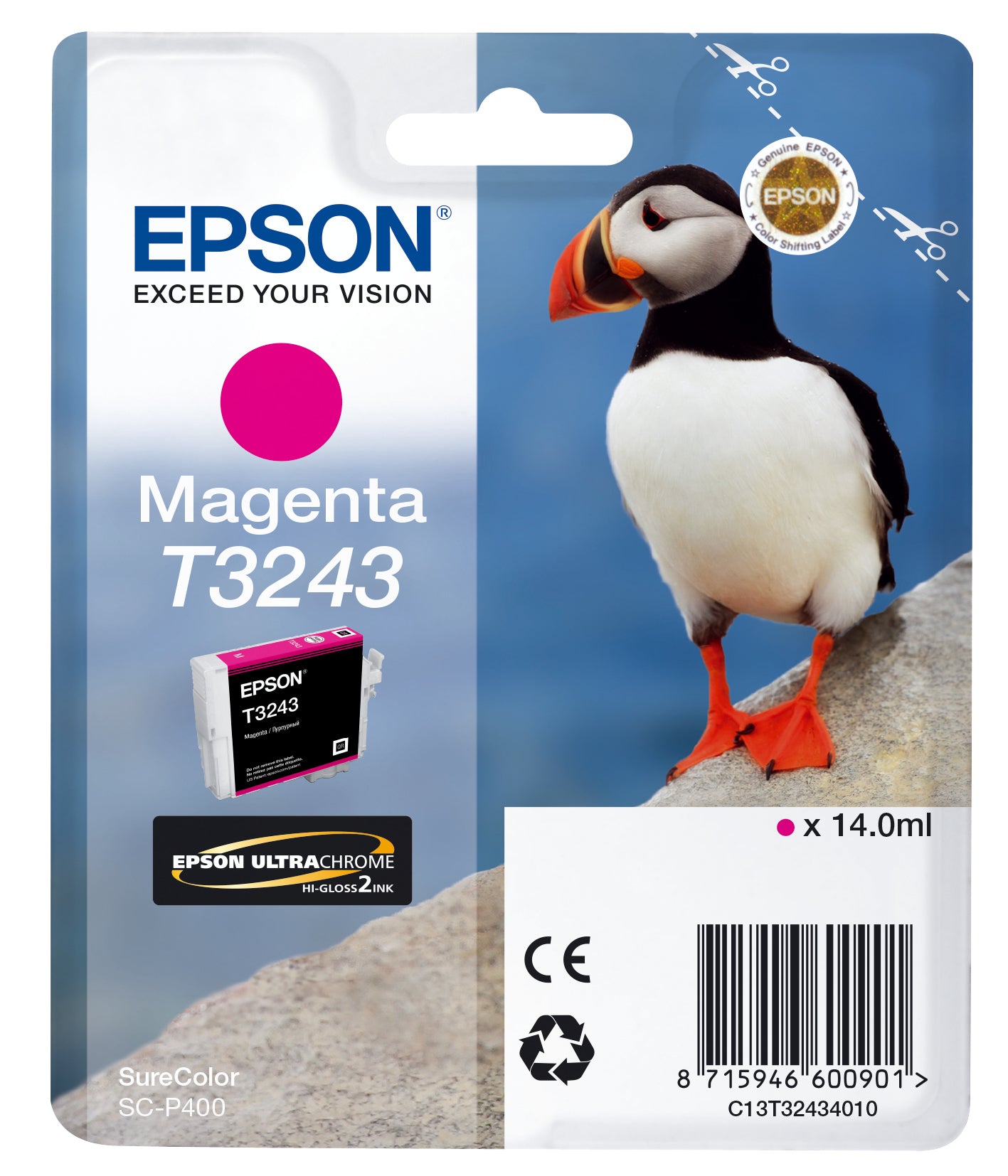 Epson C13T32434010/T3243 Ink cartridge magenta, 980 pages 14ml for Epson SC-P 400