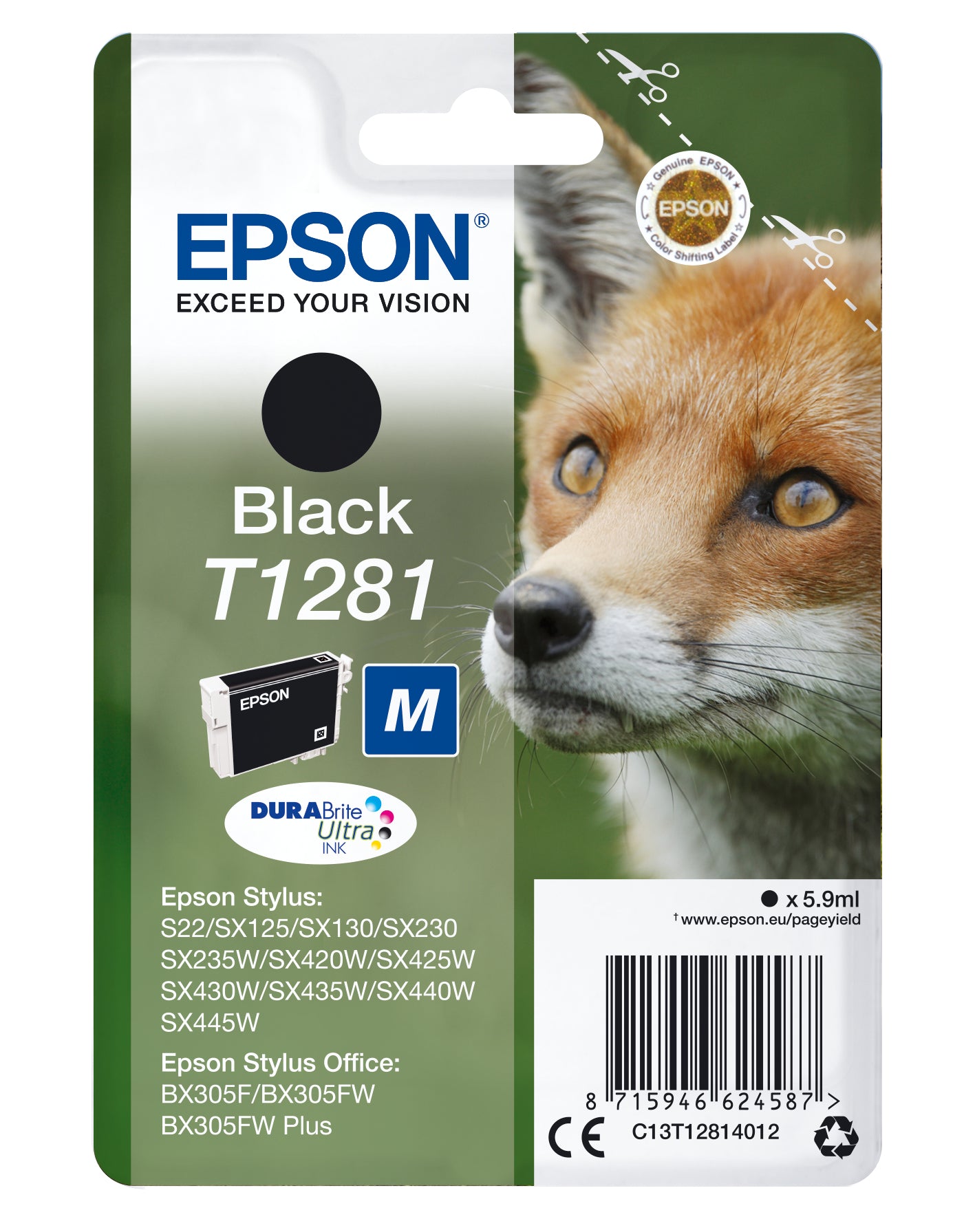 Epson C13T12814012/T1281 Ink cartridge black, 170 pages 5,9ml for Epson Stylus S 22/SX 235 W/SX 420/SX 430 W