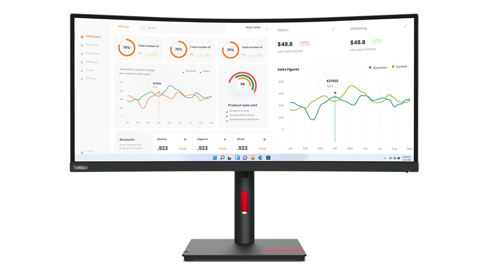 Lenovo ThinkVision T34w-30 LED display 86.4 cm (34") 3440 x 1440 pixels Wide Quad HD Black  - Monitors & Accessories - Lenovo