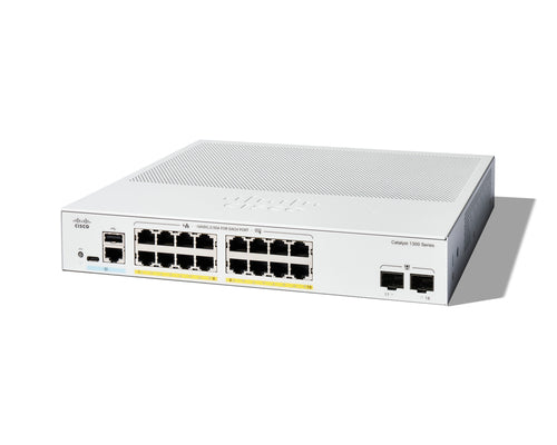 Cisco Catalyst 1300-16P-2G Managed Switch, 16 Port GE, PoE, 2x1GE SFP, Limited Lifetime Protection (C1300-16P-2G)  - Networking - Cisco