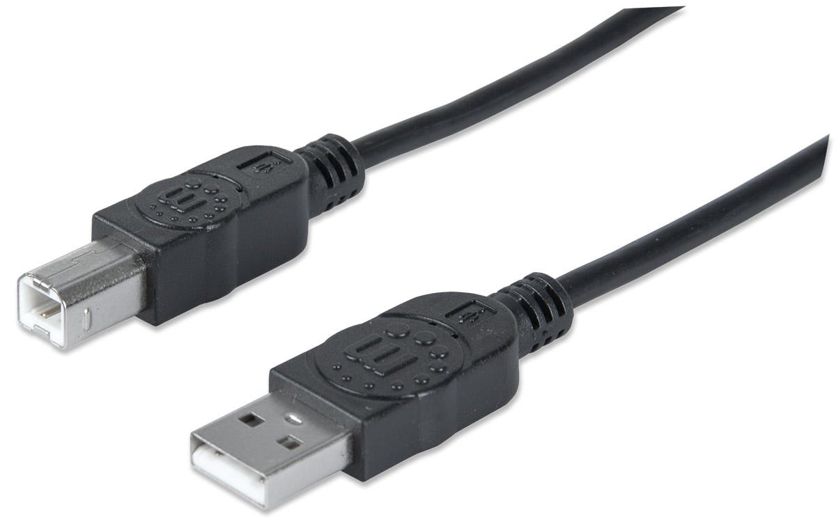 Manhattan USB-A to USB-B Cable, 1m, Male to Male, 480 Mbps (USB 2.0), Equivalent to Startech USB2HAB1M, Hi-Speed USB, Black, Lifetime Warranty, Polybag