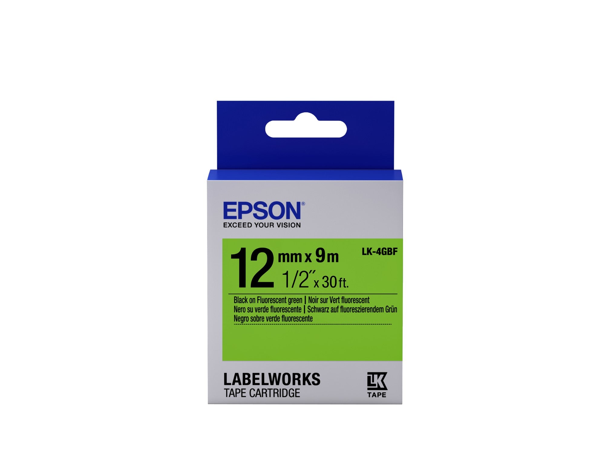 Epson C53S654018/LK-4GBF DirectLabel-etikettes black on green 12mm x 9m for Epson LabelWorks 4-18mm/36mm/6-12mm/6-18mm/6-24mm  - Printers & Scanners - Epson