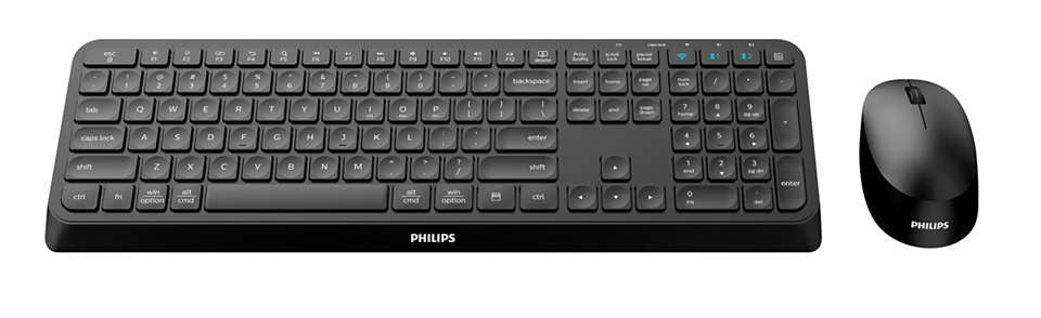 Philips 4000 series SPT6407B/40 keyboard Mouse included Universal RF Wireless + Bluetooth QWERTY English Black